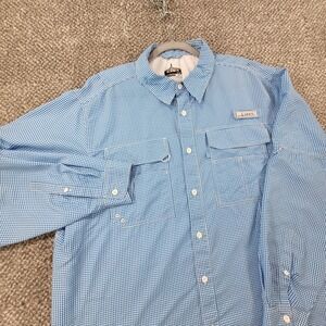 Habit Mens Fishing Shirt XL Blue Gingham Long Sleeve UPF 40+ Ventilated *Read*